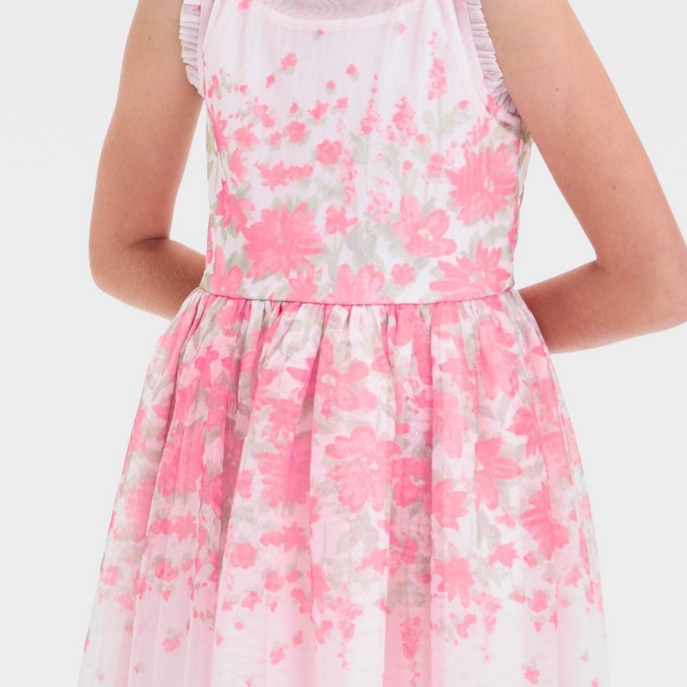 Zenzi Girls' Sleeveless 'Floral' Tulle Dress - Blush Pink XS